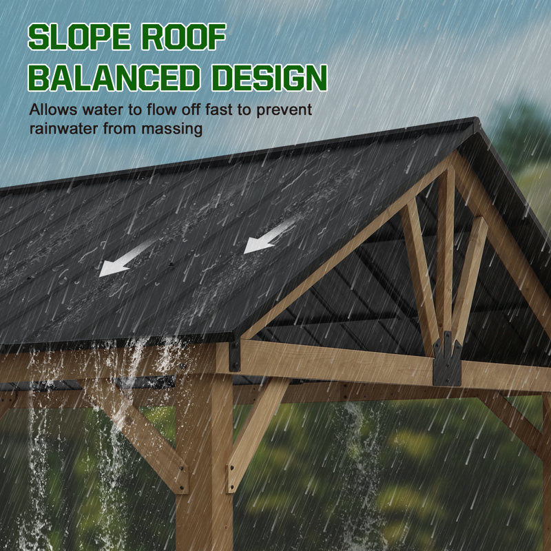 Eagle Peak 15x13 Cedar Wood Patio Gazebo with Black Steel Roof