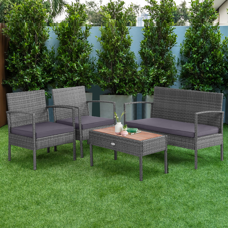 Ensemble de conversation pour patio pour 8 personnes en bois d'acacia avec coussins