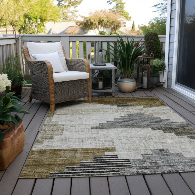 Tapis intérieur / extérieur brun lavable à la machine Xhevrie, Rectangle 10 pi x 14 pi