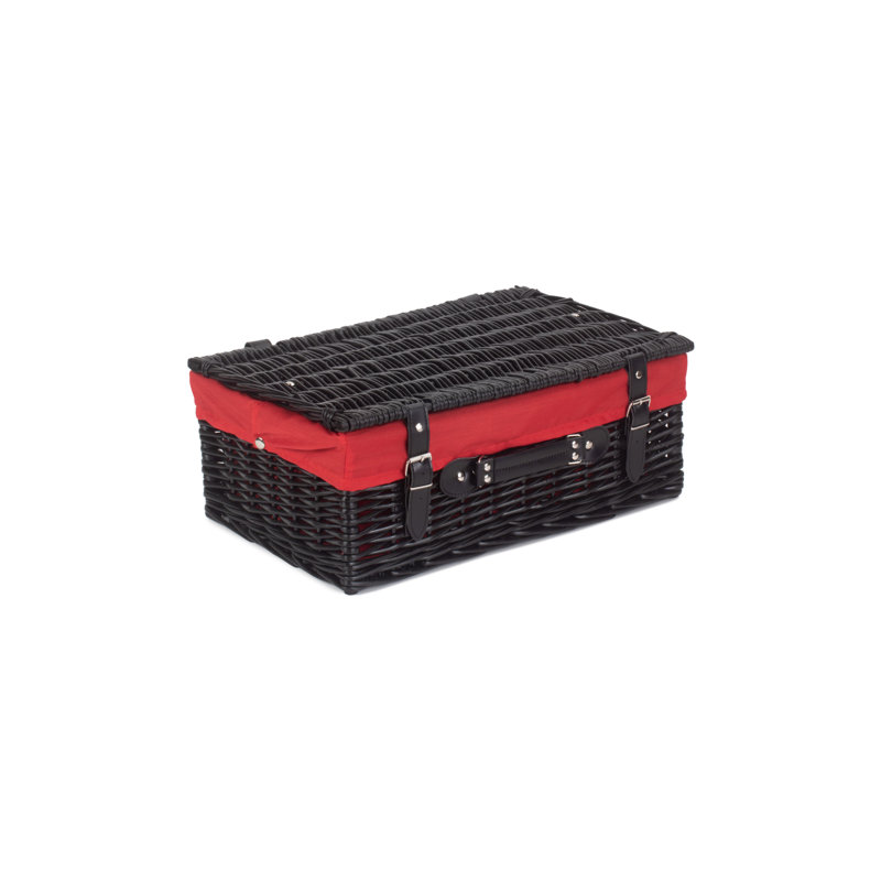 Wicker Hamper Basket with Lining, Black/Red, 19cm H x 46cm W x 30.5cm D