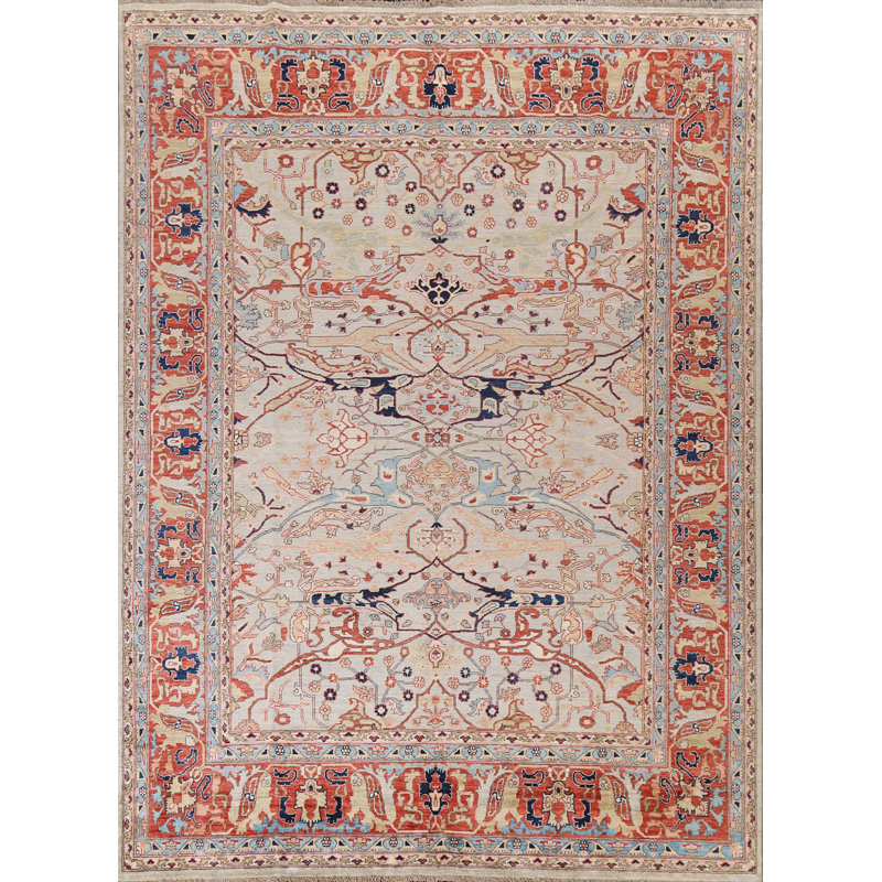Tapis oriental unique en son genre noué à la main 8 pi 2 po x 9 pi 9 po Heriz Serapi