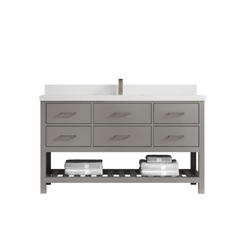 Parker 60'' Single Bathroom Vanity with Quartz Top, White