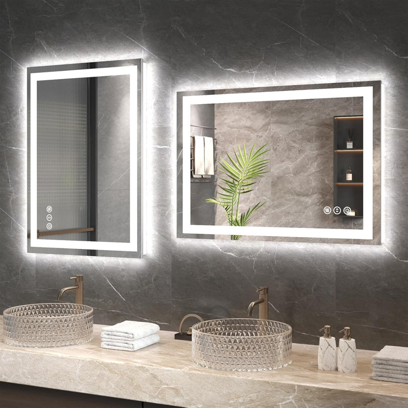LED Bathroom Mirror with Anti-Fog, Backlit And Front Lighted Bathroom Mirrors For Wall, 24" x 36"