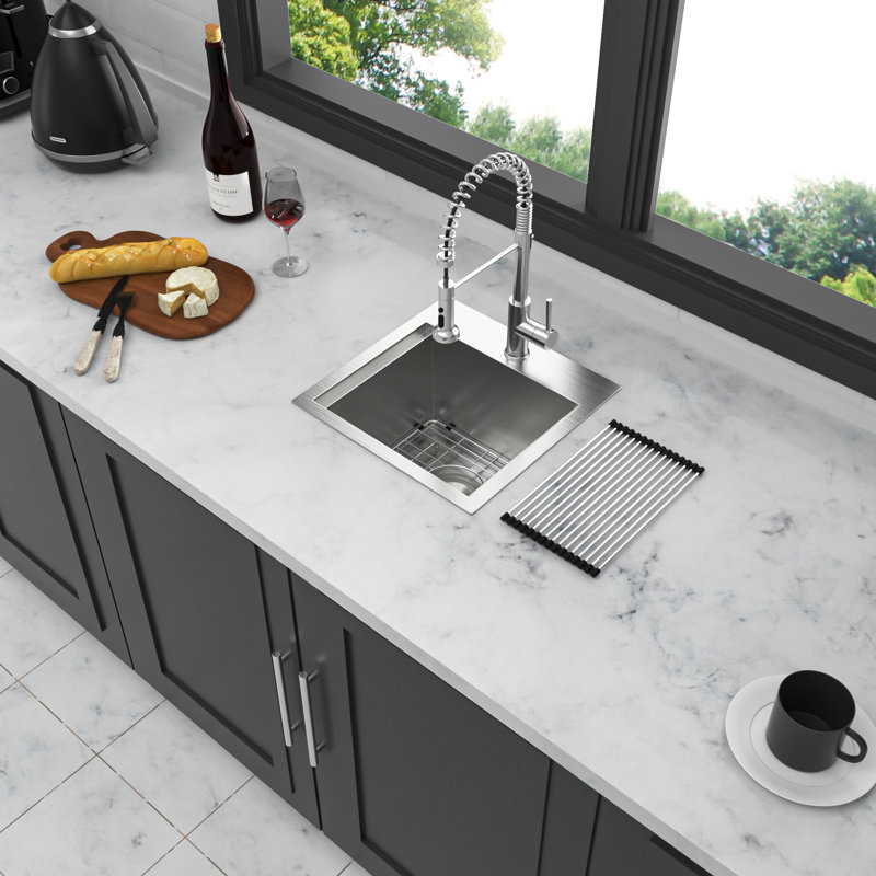 15 Inch Drop In Kitchen Sink - 15 " X 15" X 9" Kitchen Sink Stainless Steel 16 Gauge Workstation Sink Drop-In Topmount Single Bowl Kitchen Sink