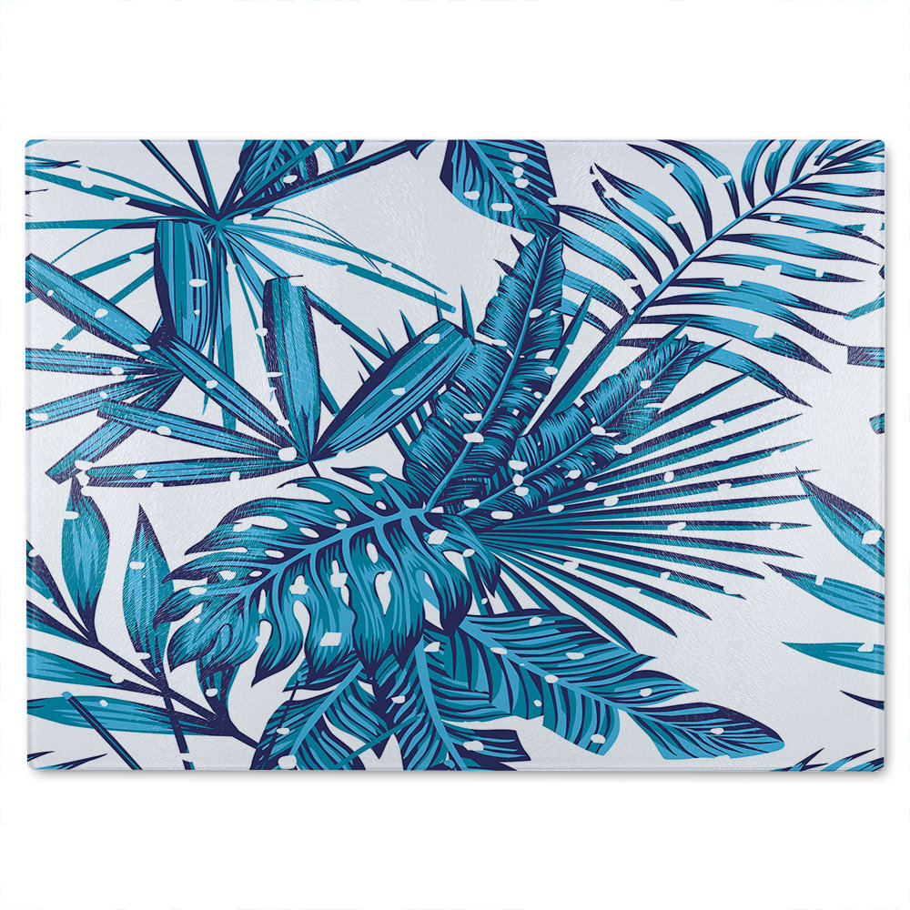 Snow Tropical Leaves Glass Chopping Board