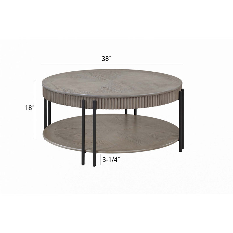 Table basse ronde contemporaine 3 pièces et 2 tables de bout avec tablette de rangement