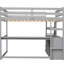 Lit mezzanine double avec bureau et tablettes, gris élégant - Bois de pin fabriqué pour une chambre à coucher sophistiquée-1134655933-1134655931