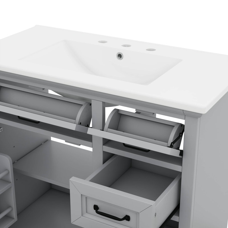 Meuble-lavabo 36 po avec lavabo 36 po, comprenant 2 tiroirs et charnières de porte à fermeture en douceur, 36 po avec lavabo pour salle de bain