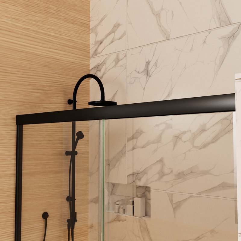 54" X 72" Matte Black Door With Water-Repellent Materials And Clear Glass Shower In View