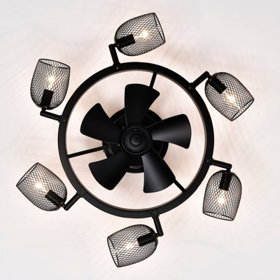 25.8''  Industrial Ceiling Fan With Remote Control ,5 Abs Blades Small Size Ceiling Fan For Living Room, Dining Room, Bedroom, Family Room, Matte Black ,6 Pcs*E26 (Does Not Include Light Bulbs)