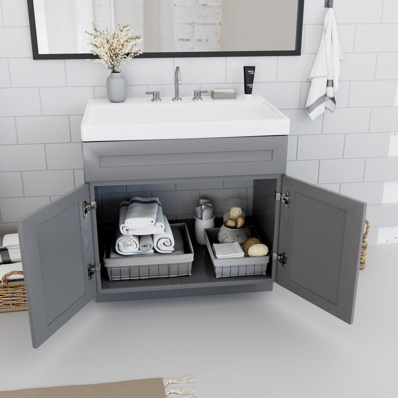 Base de meuble-lavabo simple 36 po seulement en gris clair Shaker