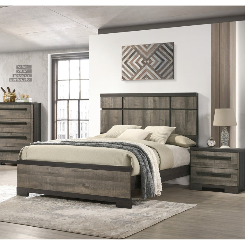 Table de chevet brune et grise 2 chambres