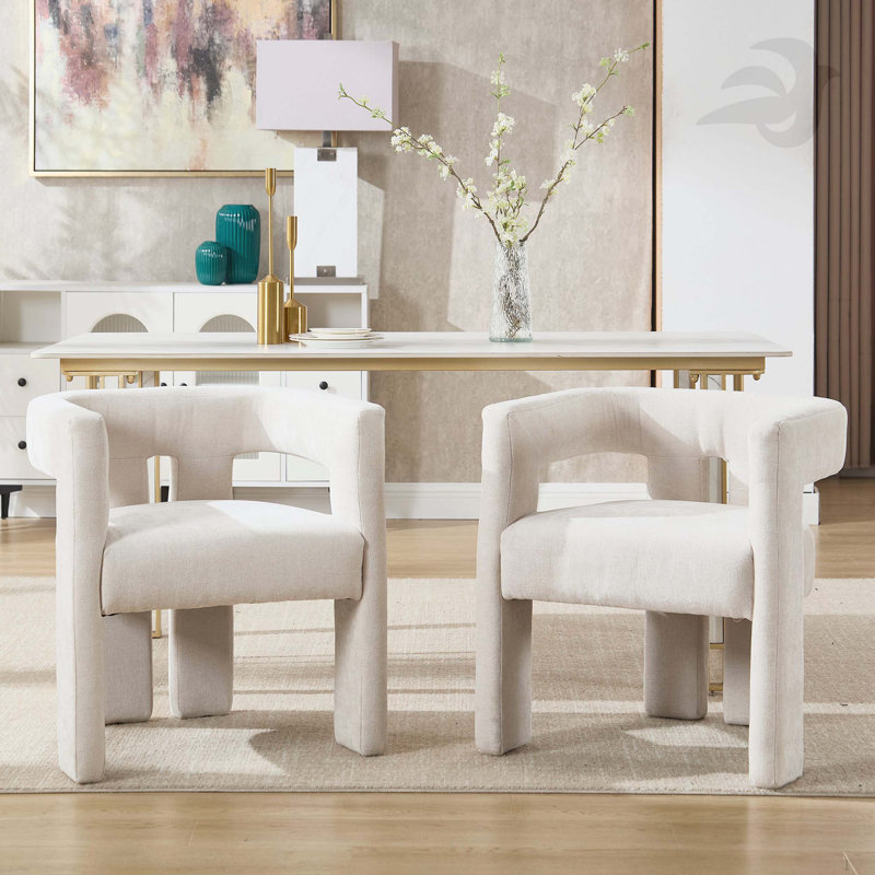 Chaise de salle à manger avec accoudoirs et chaises d'appoint de style contemporain rembourrées en tissu pour salon 2PC / ENSEMBLE