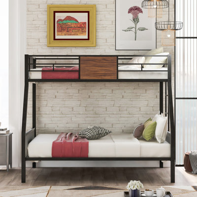 Twin-Over-Full Bunk Bed Modern Style Steel Frame Bunk Bed With Safety Rail, Built-In Ladder For Bedroom, Dorm, Boys, Girls, Adults