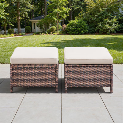 Ensemble de repose-pieds d'extérieur en osier pour patio - 2 pièces repose-pieds en rotin avec coussins épais (ensemble de 2)