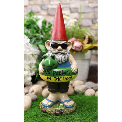 Figurine de gnome fantaisiste avec abat-jour flottant «No Peeing in the Pool»