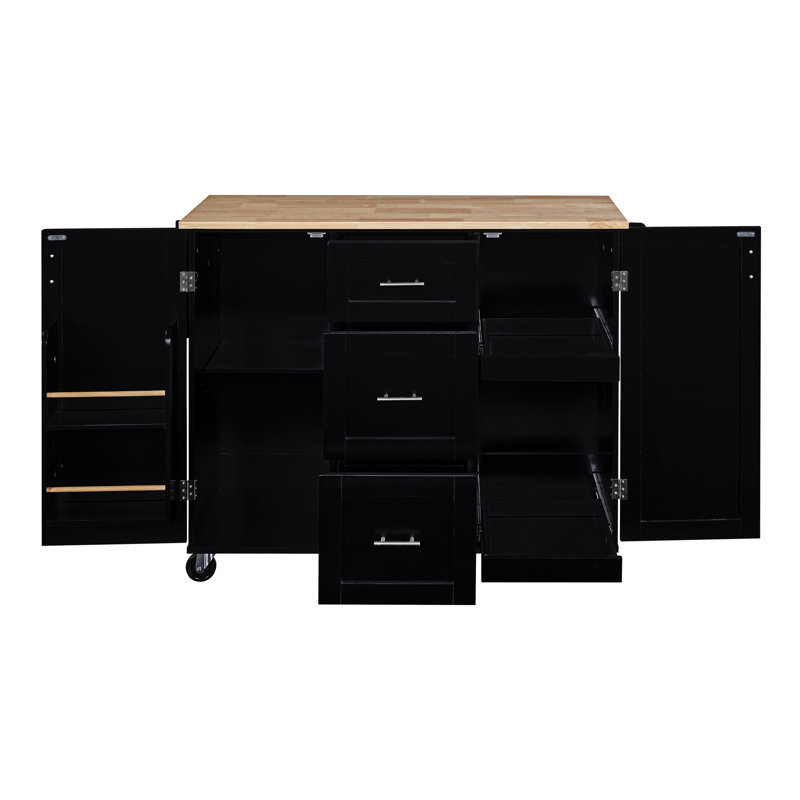 Versatile Rolling Kitchen Island with Slide-Out Shelves and Internal Racks, Perfect for Space Optimization and Organization