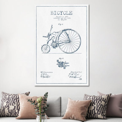 Willard S. Reed Bicycle Patent Sketch (Ink) by Aged Pixel - Wrapped Canvas Painting