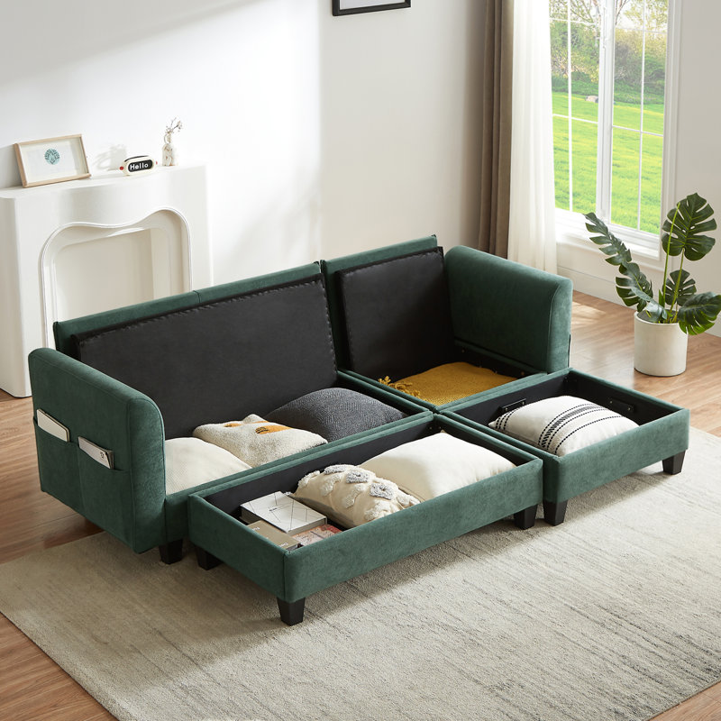 Canapé modulaire en L de 83 po avec canapé L 83 po, Chenille verte