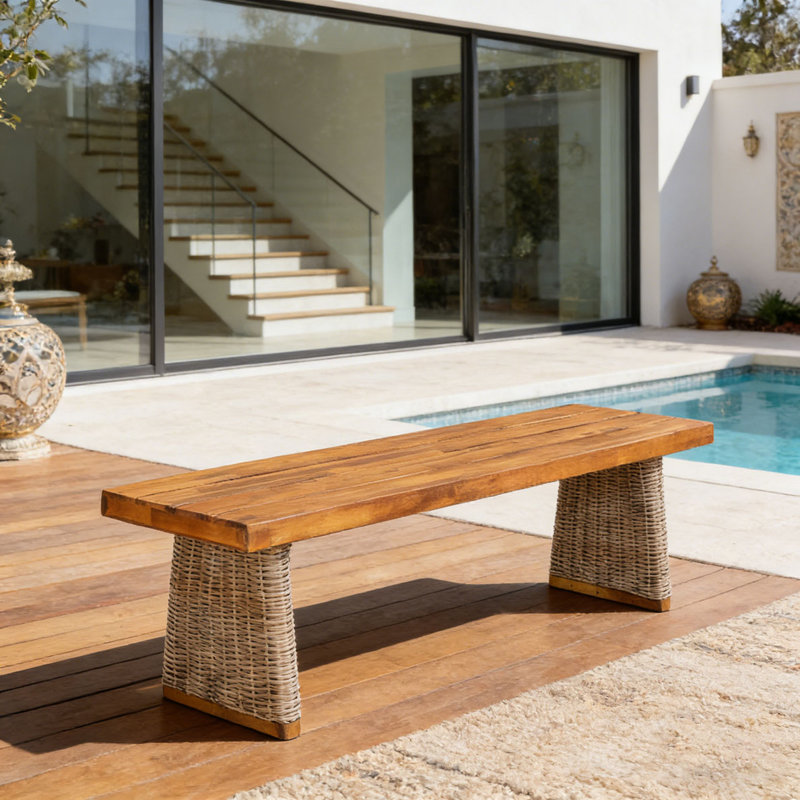 Banc de patio en bois, Teck brun