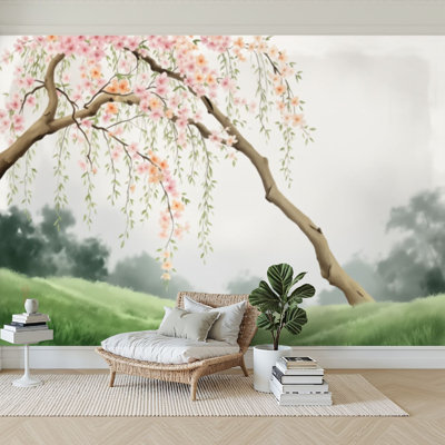 Wall Mural Peel and Stick Wallpaper Flowering tree willow branches For interior mural art Self-Adhesive Removable Contact Paper Wall Decor for Living Room Bedroom 100"H x 144"W