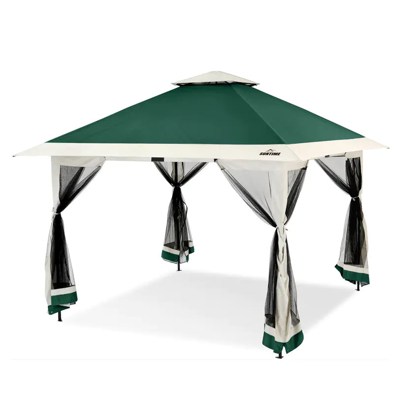 Hobbylane 398cm W x 320cm D Polyester Cover Retractable Patio Awning, Dark Army Green + Heather Gray