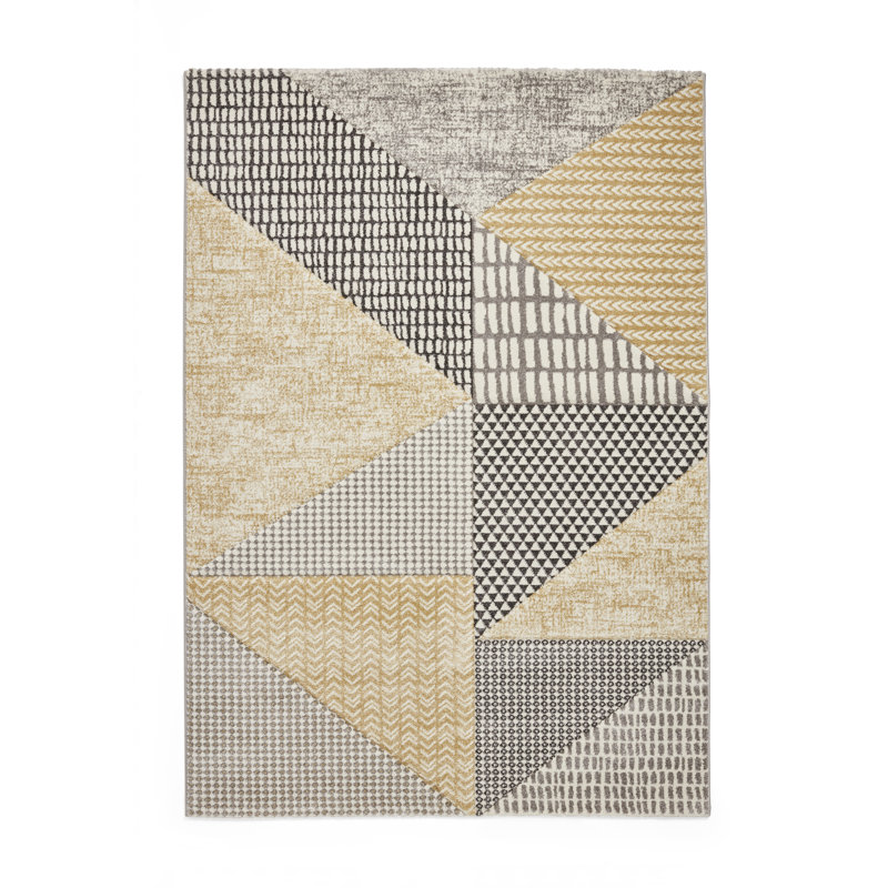 Geometric 80cm X 150cm Area Rug, Ochre/Grey, Rectangle 120 x 170 cm