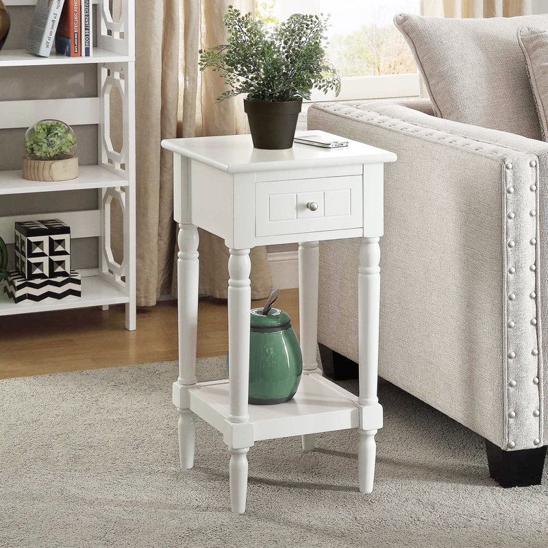 Mayall End Table With Drawer and Solid Wood Legs, White
