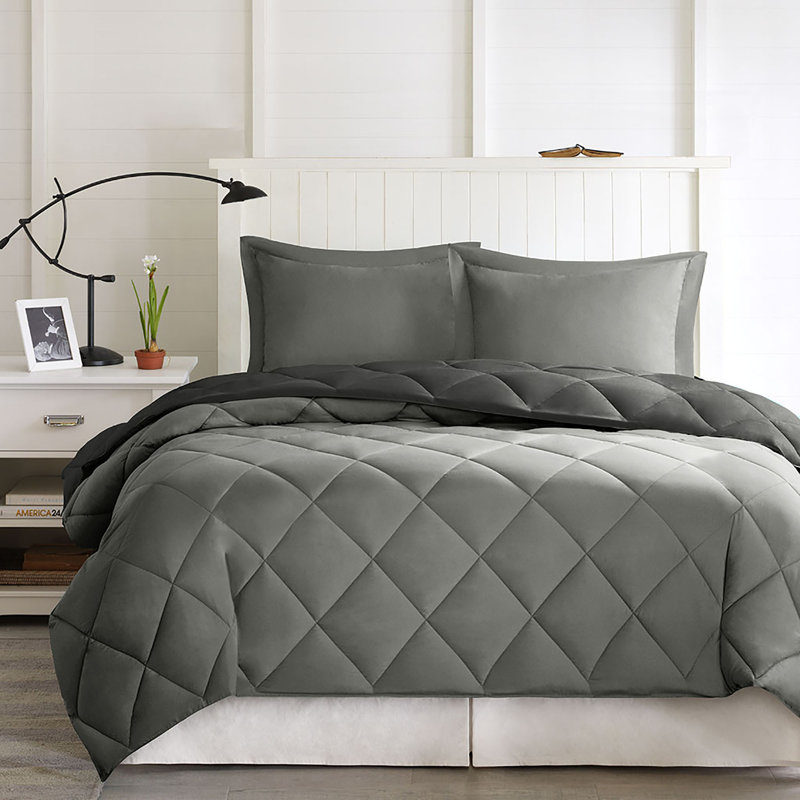 Ensemble d'édredon en duvet synthétique réversible Diamond Quilting, Simple, Noir