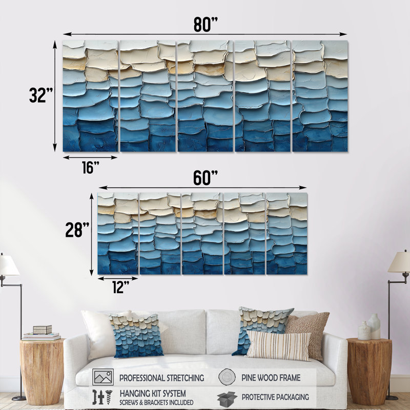 «White Nordic Simplicity Mosaic II - Boho Tiles», ensemble d'art sur toile, H 32 po x l 80 po