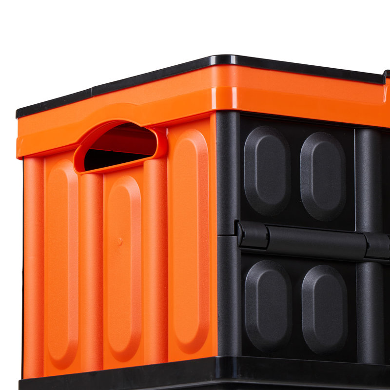 Plastic Collapsible Storage Bins with Lids, 45L, Stackable Folding Storage Crates with Handles, Holds 44 lbs Per Bin, Heavy Duty Containers, Space-Saving Baskets, for Home Organizing