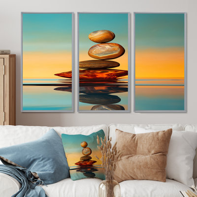 Ensemble de salon art mural méditation Zen Stones