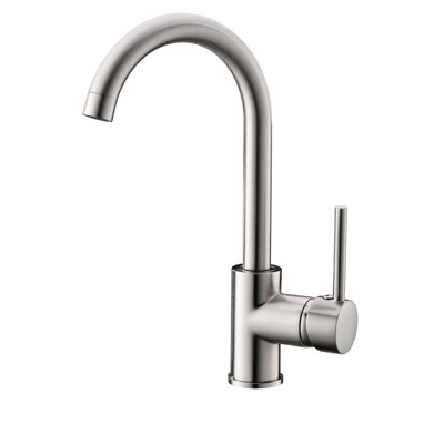 Modern Brushed Nickel Kitchen Faucet - Stainless Steel, Single Handle, With Ceramic Cartridge Hole Steel Tap Nickel, For Applications