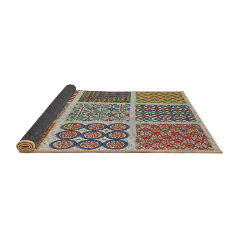 Tapis vert/bleu/rouge tissé à la machine, Rond 4 pi