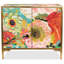 Console Coutee "Secret Garden Floral III" sur verre biseauté imprimé à l'envers avec cadre en fer doré