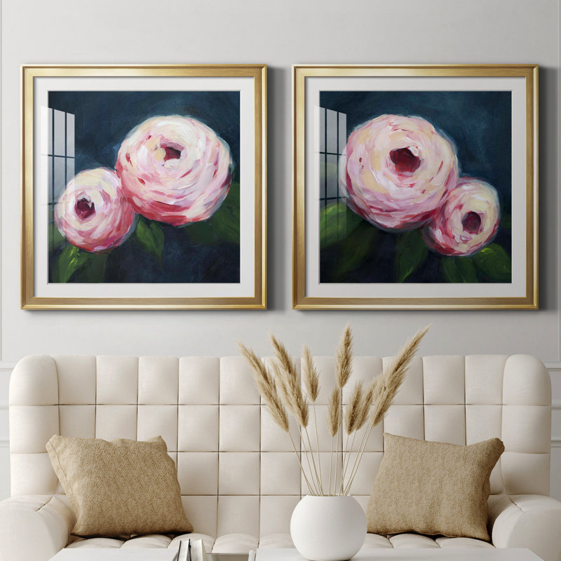 Ethereal Blooms I Ethereal Blooms I - Ensemble de 2 cadres photo, H 26,5 po x l 53 po x P 1,5 po, Papier encadré doré, Blanc