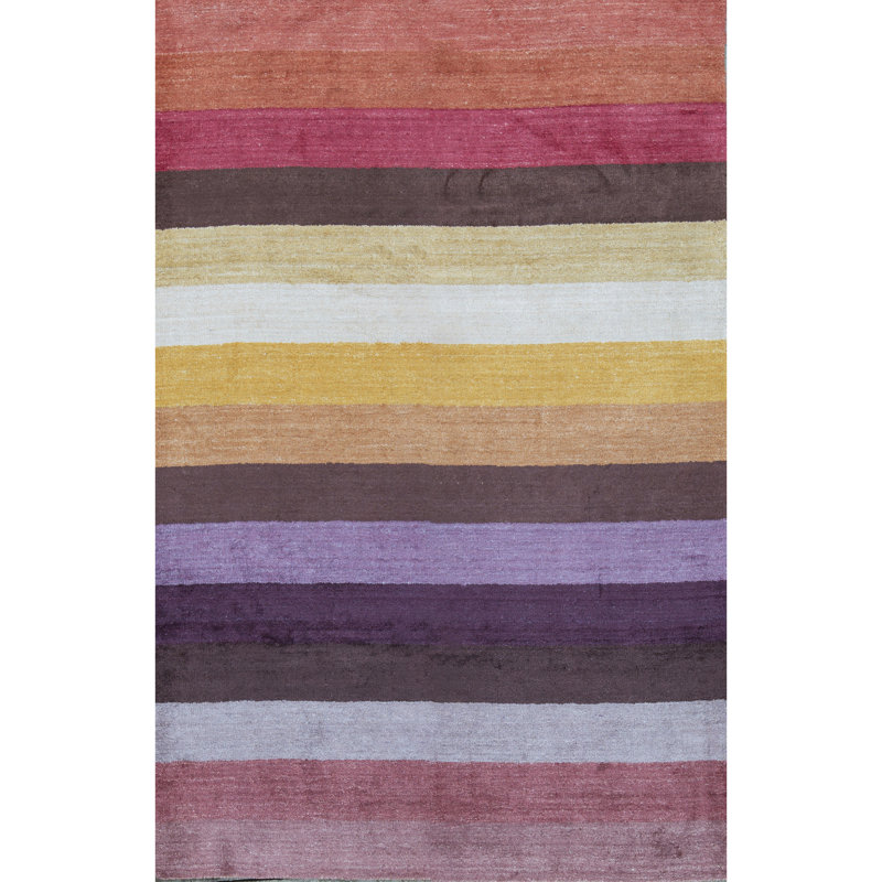 Tapis mauve, rouge et jaune noué à la main de haute qualité