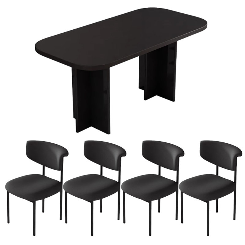 Modern Simple Practical Beautiful Dining Table Set, Black, Black, 29.52"H x 55.11"L x 31.49"W
