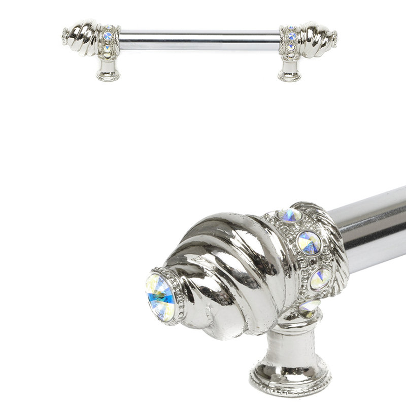 Caché 9 inches c.c. with 5/8 smooth center long pull with 16 rivoli Swarovski Aurore Boreale Crystals in Gilded Mercury, 6"
