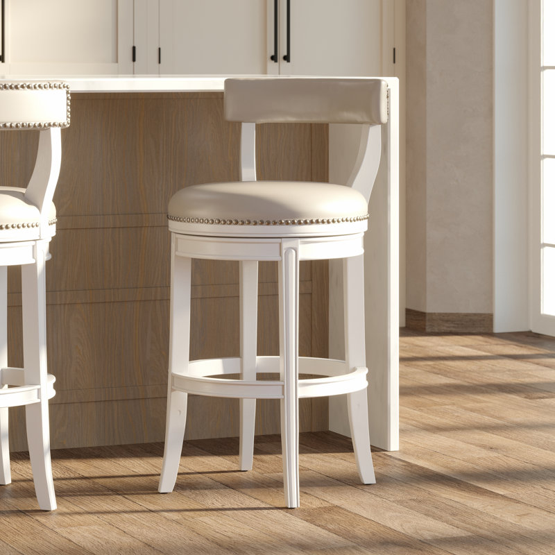 Tabouret 31 ", avec siège et dossier rembourrés, 1 pièce, Siège beige / structure blanche