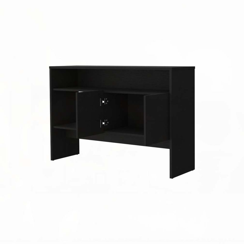Console Bylas en mélamine avec deux portes et rangement ouvert, noir, Noir