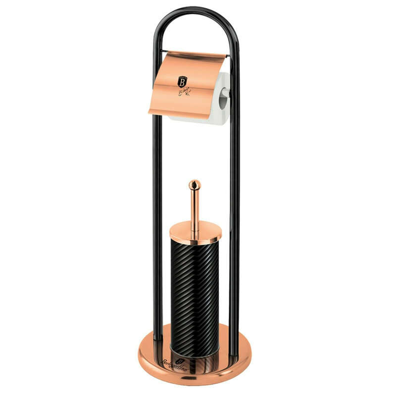 Metallic Free-Standing Toilet Roll & Brush Holder
