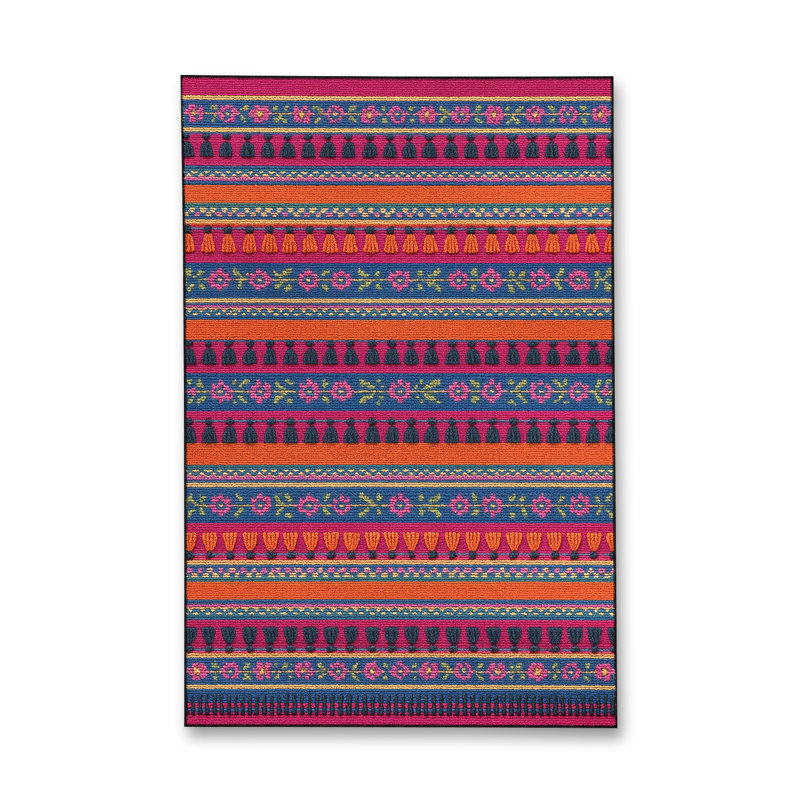Tapis bleu tissé lavable rétro Mosso, 4'11" x 7'7"