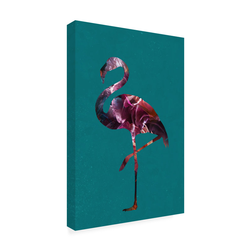 Pink Flamingo on Teal Canvas with Wood Frame, 19" x 12"