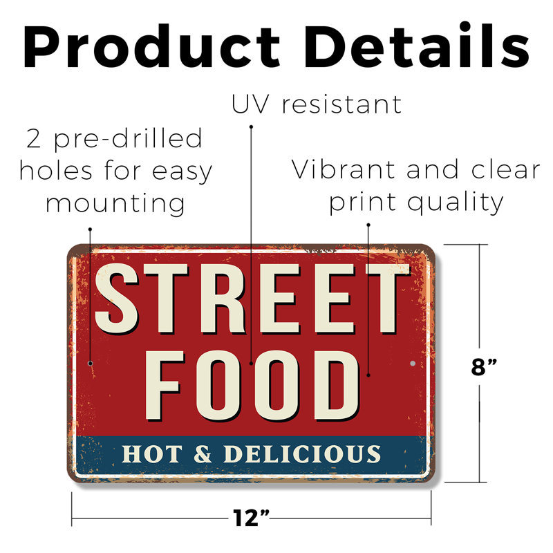 Plaque en plastique Street Food Street 8 po x 12 po