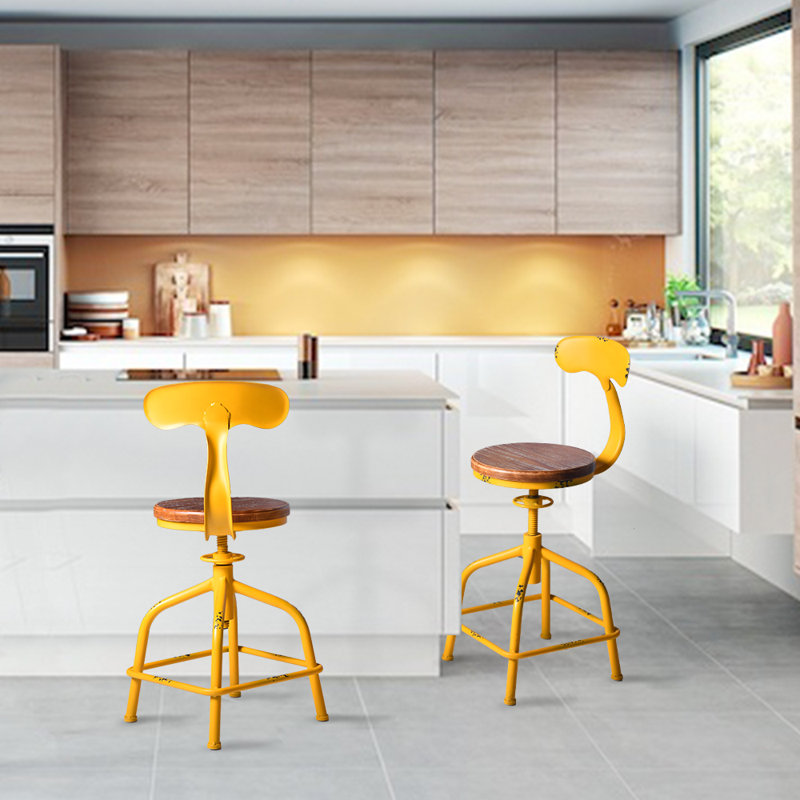 Swivel Adjustable Height Counter Stool with Metal Frame, Yellow