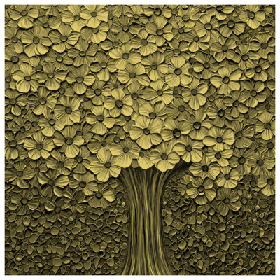 Tapisserie murale arbre floral doré - décoration murale fleurs