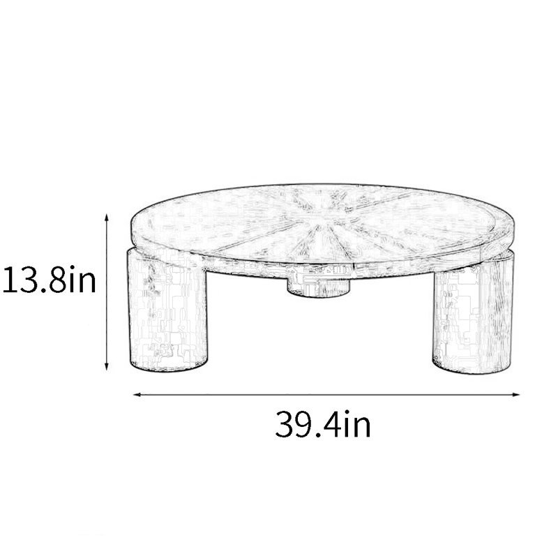 Table basse ronde légère et luxueuse, H 13,8 po x L 39,4 po x l 39,4 po, Noir, noir, noir, noir