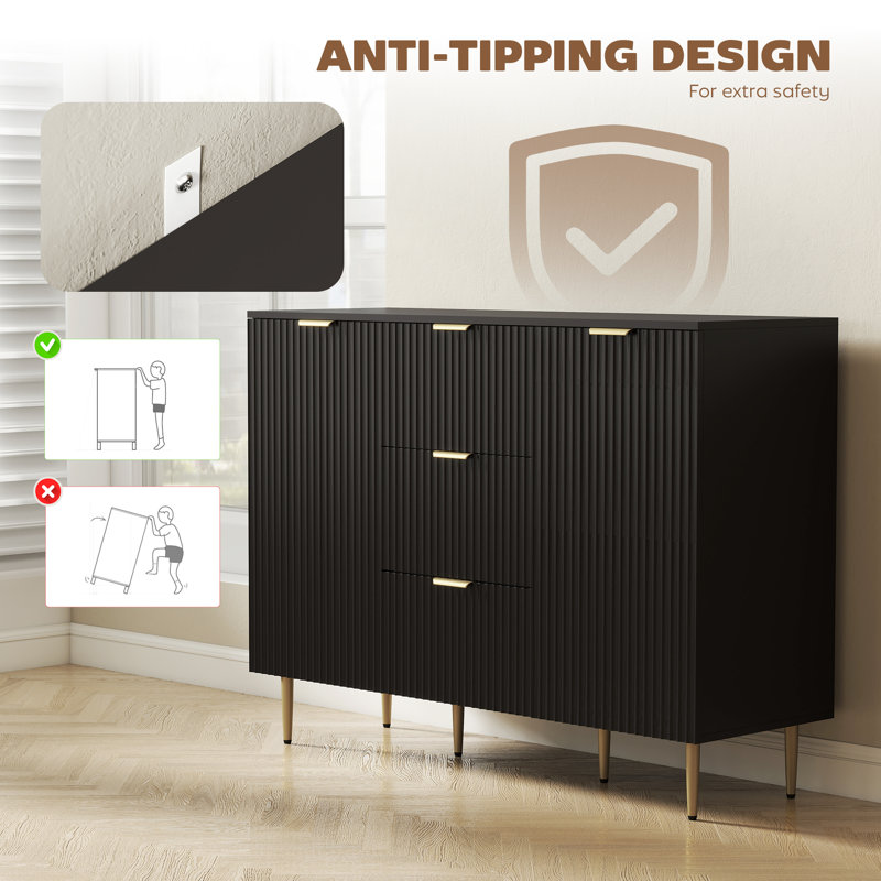 Sideboard Buffet Cabine w/ 3 Drawers and Adjustable Shelves, Black