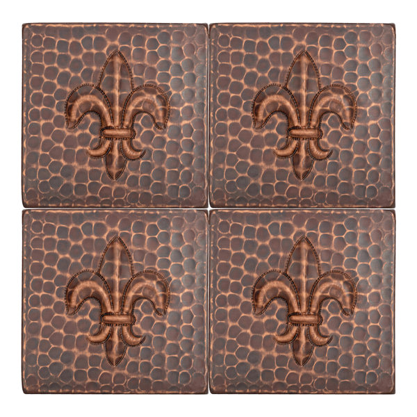 4" x 4" Hammered Copper Fleur De Lis Tile - Quantity 4